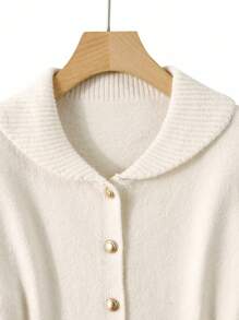 SHEIN LUNE Women's Solid Color Long Sleeve Casual Cardigan With Ruffle Hem Fall Winter Cloth For Women - White - View 3