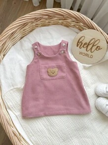 SHEIN Váy nhung kẻ hồng dễ thương cho bé gái sơ sinh, đa năng cho mùa thu/đông - Hồng - Xem 6