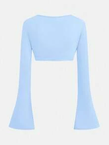 SHEIN Girlism Bộ 2 chiếc áo len cardigan màu trơn và váy suông bó sát cho bé gái tuổi teen, thanh lịch và hợp thời trang cho hoạt động ngoài trời và tiệc tùng - Màu xanh nhạt - Xem 6