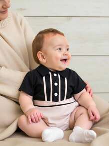 Souflis Souflis Elegant Gentleman Bodysuit For Baby Boys, Summer - Black - View 1