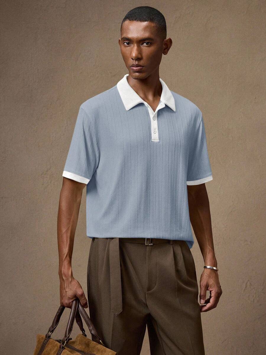 AKNOTIC Business Casual Áo thun polo tay ngắn in họa tiết "Old Money" dành cho nam, phù hợp mặc hàng ngày, đi làm, xuân/hè, nghỉ mát, tiệc tùng, đám cưới, cặp đôi, quà tặng bạn trai, đồ đi biển, quà tặng Ngày của Cha - Xanh và trắng - Xem 1