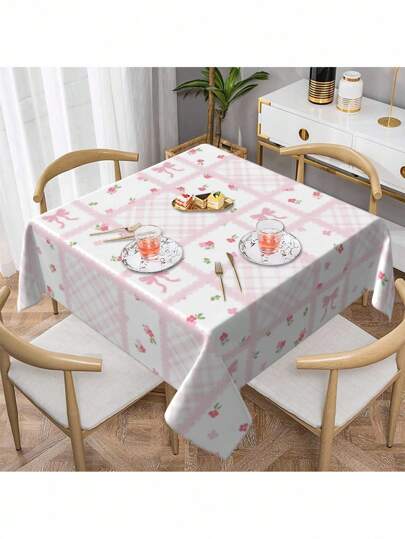 Sweetness 1pc Light Pink Tablecloth With Bow Decoration. Suitable For Dining Rooms, Kitchens, Outdoor Picnics,Party, In A Fashionable Style, It Makes Your Home Warm And Cozy,,Perfect For Home Decor And Rooms, Universal Fit For Home