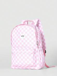 SUMWON Juego de mochila escolar a cuadros para niños, mochila casual con bolsa de almuerzo y estuche para lápices, bolsa de libros espaciosa y de lona suave para estudiantes - Rosa Pálido - Ver 4