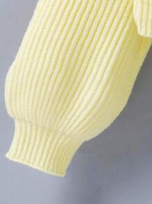 SHEIN Tween Girl Casual Plain Loose V-Neck Button Down Cardigan Fall Winter - Yellow - View 5