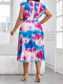 SHEIN Lady Robe élégante mi-longue à manches courtes avec ceinture, col rond, en tricot tressé, style boho, pour le bureau et la ville, tailles plus, pour l'été. Tenues d'été pour femmes, robes d'été pour femmes, tenues de bureau pour femmes, robe de vacances, vêtements pour femmes l'été - Multicolore - Voir 2