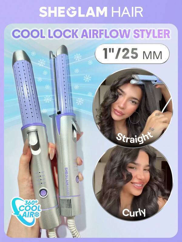 SHEGLAM HAIR Cool Lock Airflow Styler, 360° Airflow Styler Curling Iron,Hair Curler With Cooling Air Vents To Lock In Style,4 Adjustable Temp,Dual Voltage,Fast Straightening,Water-Based Ceramic Coating Makes Hair Shiny,Cueler & Straightener,Curly Hair Products,Hair Curling Irons,Hair Straightener For Long Short Hair - UK Plug Graduation Birthday Holiday Summer Fall Autumn Y2K Fancy Fashion Women Makeup Cosmetic Party Beach Travel Camping Outdoors School Campus Trip Festivals Decor Gift Present Rose Girl Cosplay Best Color Charm Vibe