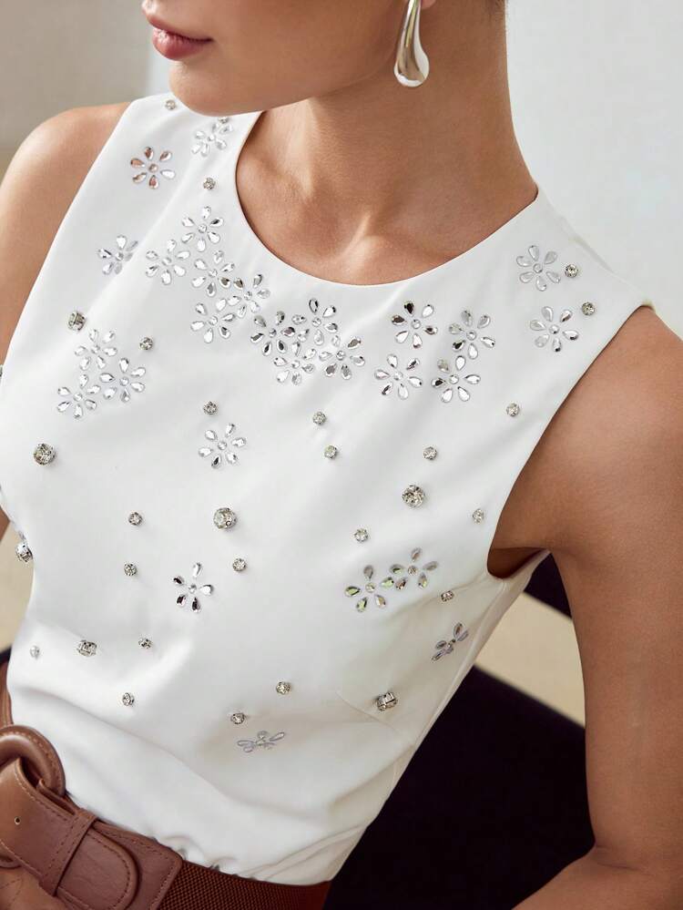 RHINESTONE DETAIL ZIP BACK SOLID TANK TOP