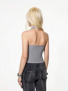 StreetHx Áo ba lỗ buộc dây khóa kéo thời trang đường phố dành cho nữ - Màu Xám nhạt - Xem 3