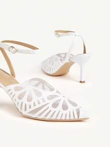 CUCCOO CHICEST Women's Pointed Toe High Heel Shoes, Elegant Commuter Romantic Sexy Fashion White Faux Suede Mesh Patchwork Ankle Strap Pumps, Suitable For Afternoon Tea, Date, Party, Workplace, Formal Occasions - White - View 11