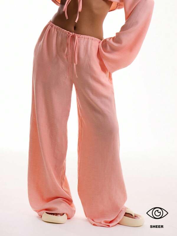 MUSERA Tie Front Linen Feel Beach Trousers Vacation Summer Boho Elegant Holiday Beach Cover Up Casual Festival Airport