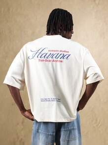 SUMWON Sommer Streetwear Boxige Passform Grafik T-Shirt Havana Archive Studio Collection Urbaner Lässig Kubanischer Stil Unisex Baumwolle Jersey Klassisch Locker Geschnittenes Top Festival Essentiell - Aprikosenfarben - Übersicht 2