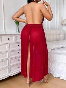 SHEIN 两件套加大码蕾丝拼布透明无衬里内衣套装