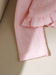 Young Girl Knitted Hollow-Out Fabric Ruffle Hem Short Jacket, Sweet & Cool, & Elegant, Suitable For Spring & Autumn, Outdoor, Versatile Occasions - Pink - View 6