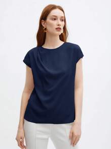 BizChic Áo sơ mi satin tay ngắn dáng rộng dành cho nữ, kiểu dáng thanh lịch, đa năng, phù hợp cho công sở, đi làm hàng ngày, mang phong cách lãng mạn retro thập niên 90, thích hợp cho Giáng sinh, Năm mới, Tiệc Valentine, đi biển, Lễ tốt nghiệp, Lễ hội thời trang, Kỳ nghỉ, Khách dự đám cưới, Bữa ăn trưa, Sân bay, nhiều dịp khác nhau. - Màu xanh hải quân - Xem 5