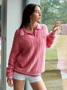 Fluxe Women's Everyday Casual Loose Fit Long Sleeve Knit Sweater,Back To School Pink Sweater,Back To School,Autumn Clothes