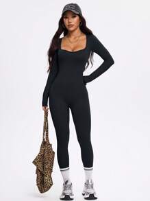 Easithlete Salopă de yoga cu mânecă lungă fără cusături/Dungi verticale texturate/Design cu decolteu arcuit/Modelare a taliei înalte/Fitness Yoga/Alergare/Modă versatilă