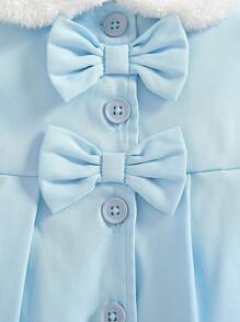 SHEIN 女婴仿毛领蝴蝶结风衣，秋冬 - 薄荷藍 - 查看 8