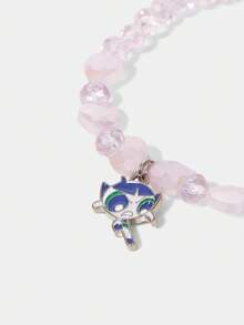 THE POWERPUFF GIRLS X SHEIN 毛茛花图案串珠手链 - 粉色 - 查看 3