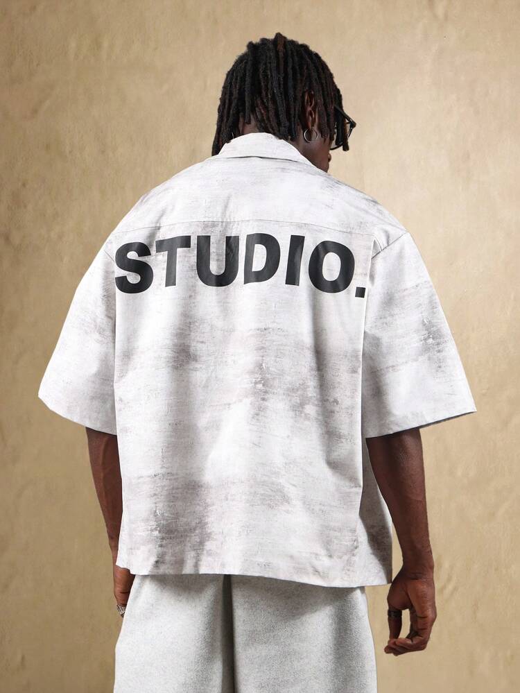 Boxy Fit Button Down Shirt With Studio Back Print