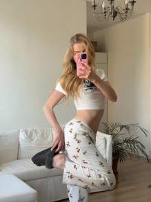 CovetEZ 女士鹿印花松紧腰宽松休闲裤 - 米色 - 查看 5