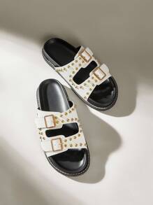 Solecia Damen Mode Beige Bequeme Sandalen mit dicker Sohle im Bohemien-Stil