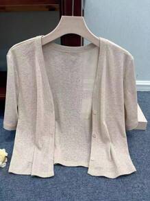 INAWLY 女士常规尺寸短袖薄款开衫，适合户外和旅行 - 棕色 - 查看 4