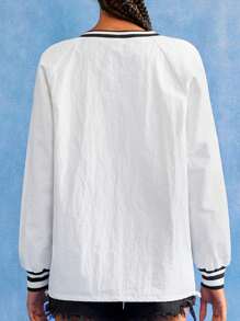 PEPSI X SHEIN 女式白色宽松运动衫，针织衫，长袖，学院风图案，文字印花，基本休闲，可乐图案，返校，学校上衣，秋冬 - 白色 - 查看 2