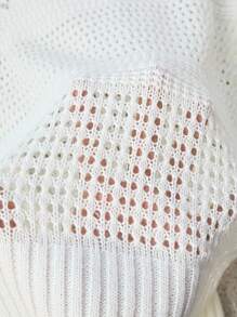 Franclia 女士休闲度假简约百搭半透明钩针圆领毛衣，适合春秋季节全白度假女士针织套头衫秋冬 - 白色 - 查看 7