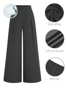 SHEIN Clasi 大码女式商务通勤高腰工字褶直筒裤 - 深灰色 - 查看 3