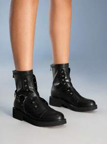 CUCCOO GRLICON Botines de mujer, estilo Y2K, punk, motero, chica cool, adecuados para Halloween, Navidad, fiestas - Negro - Ver 4