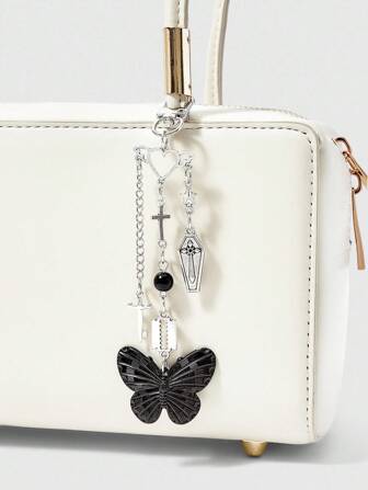 Goth Pendentif porte-clés croix et papillon, style punk doux, support pour écouteurs de chaîne de papillon créative, décoratif