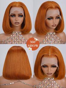 Orange #350 Bob Wig 100% Human Hair 13x4 Transparent Lace Front 180% Density Straight Pre Plucked Natural Hairline Install For Women - S350 - View 4