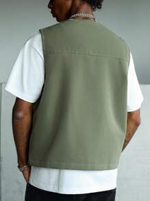 Manfinity Hypemode Chaleco casual de moda urbana para hombre con cremallera frontal y bolsillos con solapa, para verano