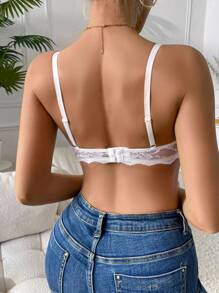 SHEIN 1 件女士浪漫蕾丝钢圈文胸，简约性感文胸，白色 - 白色 - 查看 2