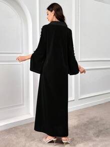 Al Najma 女士优雅纯色阿拉伯风格连衣裙 - 黑色 - 查看 2