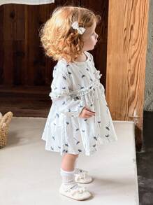 SHEIN Baby Girl Spring&Autumn Casual Printing Long Sleeves Dress - Beige - View 6