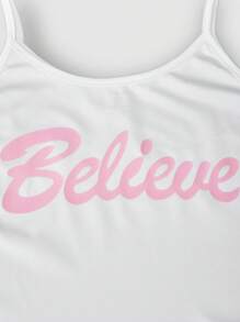 SHEIN Tween Girls Textured Shirt & Graphic Letter Print Tank Top With Shorts Set - Pink - View 7