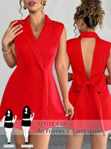 SHEIN PETITE 大码无袖纯色连衣裙，夏季时尚 - 紅色 - 查看 1