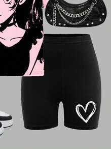 2 Pieces Set: Casual Loose Short Sleeve T-Shirt And Leggings Set For Teen Girls, Suitable For Summer Anime Girl Outfit Anime Clothes Kawaii Clothes E Girl Clothes Shoujo Girl Aesthetic - Multicolor - View 4