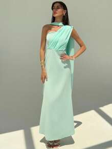 Aloruh Robe moulante à rubans de couleur unie pour femme, élégante et à la mode - Vert - Voir 4