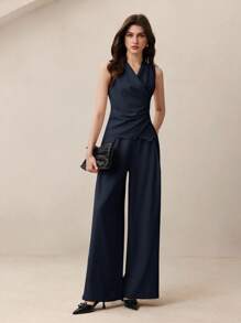 BizChic 海军蓝不对称剪裁露肩上衣，现代优雅都市通勤日常浪漫90年代复古风，适合圣诞节、新年、情人节、派对、海滩、毕业典礼、时尚、嘉年华、假日、婚礼宾客、早午餐、机场等多种场合。 - 藏蓝色 - 查看 6