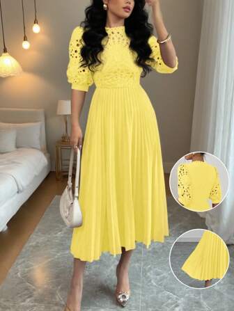 Rafferiza Elegant volangklänning med broderade puffärmar för kvinnor