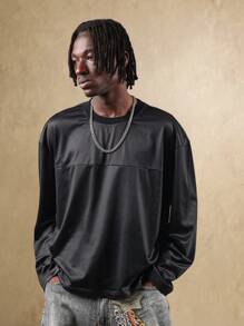SUMWON T-shirt à manches longues style maillot de basket-ball en maille avec graphique de lèvres rouges, impression rétro de la ville, mode urbaine moderne, vêtements de rue décontractés et actifs - Noir - Voir 2
