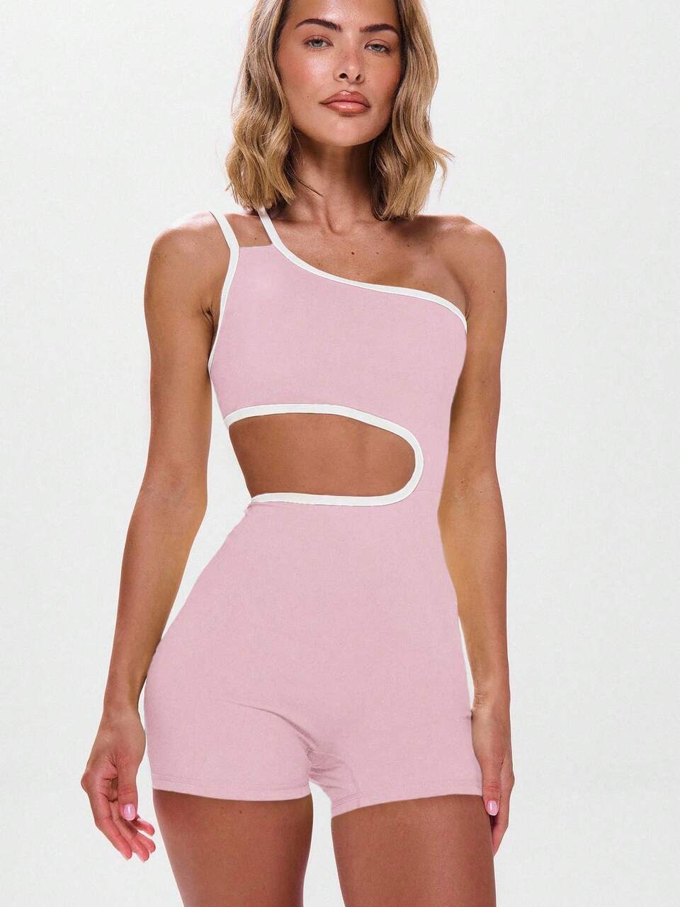 Asymmetrischer Ausschnitt Kontrastbesatz Ausschnitt Unitard Aktiv Workout Gympadel, Tennis, Pickleball Gym Fitness Sommer