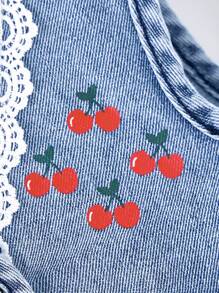 SHEIN Baby Mädchen Sommer Kaninchen & Frucht Muster Kontrast Spitze ärmellose Jeansweste - Mittele Waschung - Übersicht 3
