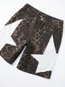 ROMWE MEN Street Life Men's Leopard Print Star Pattern Pocket Loose Denim Shorts - Multicolor - View 5