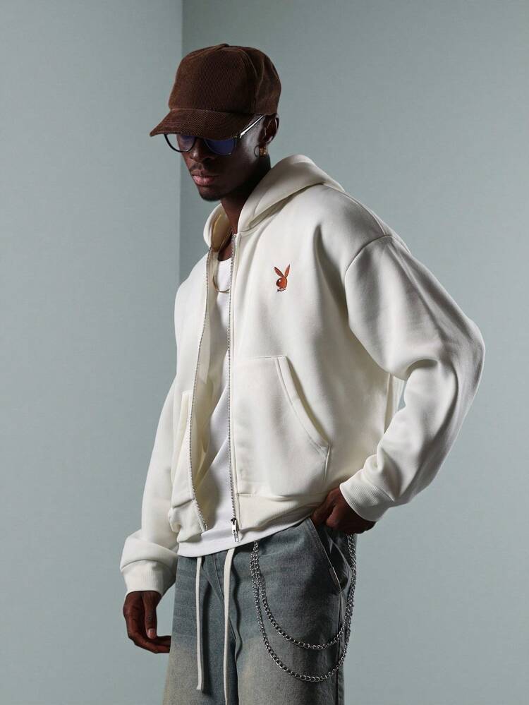 PLAYBOY X SUMWON Classic Full Zip Hood Sweatshirt Streetwear Bunny Logo Varsity Fall Winter Casual Cozy Outerwear