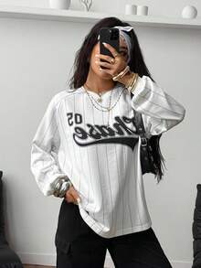Coolane 女士秋冬街头运动休闲图案撞色长袖卫衣 - 白色 - 查看 4