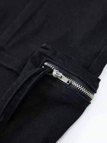 ROMWE MEN Street Life Herren einfarbige geraffter Lässig Cargo Jeans, Grunge