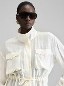 Ontre 2025 秋冬季女士夹克，适合秋季、冬季、返校、万圣节、圣诞节、教师、夜间外出、商务休闲，长袖轻便夹克，带口袋 - 白色 - 查看 4